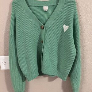 a new day Green and White Cardigan Sweater